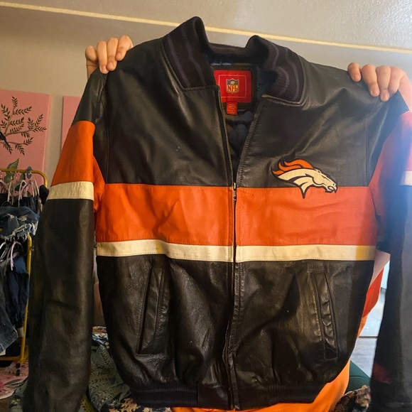 NFL Authentic Vintage Broncos Denver Broncos Leather Jacket Size Small - Picture 1 of 9
